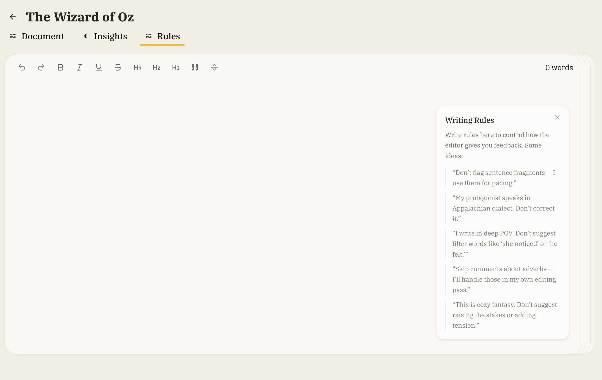 Rules button in navigation
